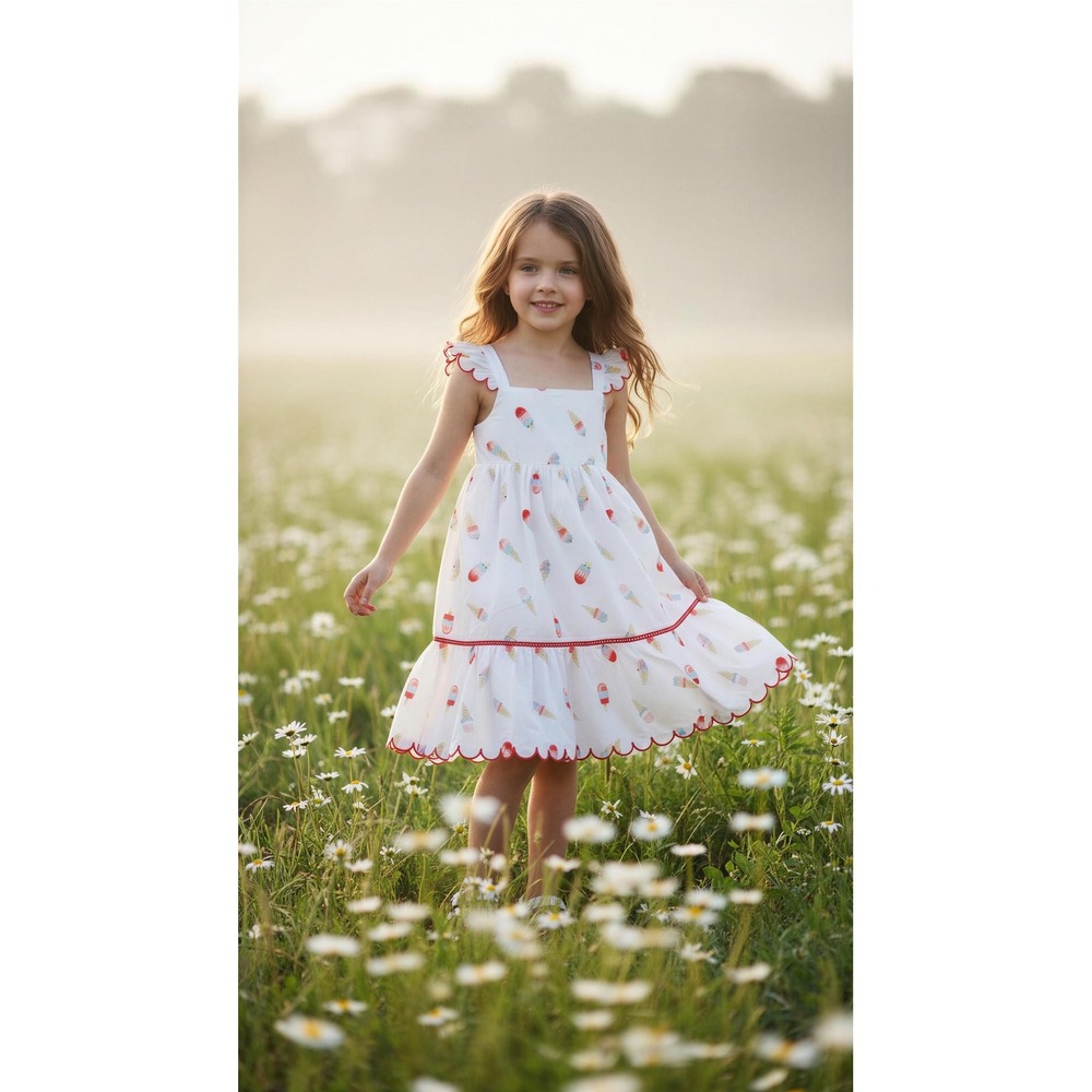 Cynthia Rowley Girls Ice Cream Popsicle Scalloped Tiered Dress with Bag 4T